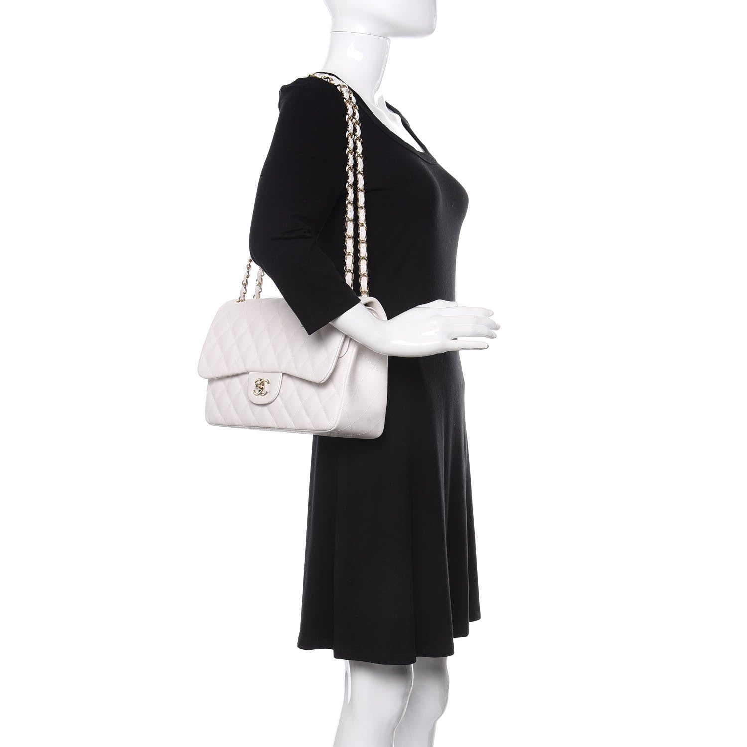 Chanel Caviar Quilted Jumbo Double Flap White 2 of 10