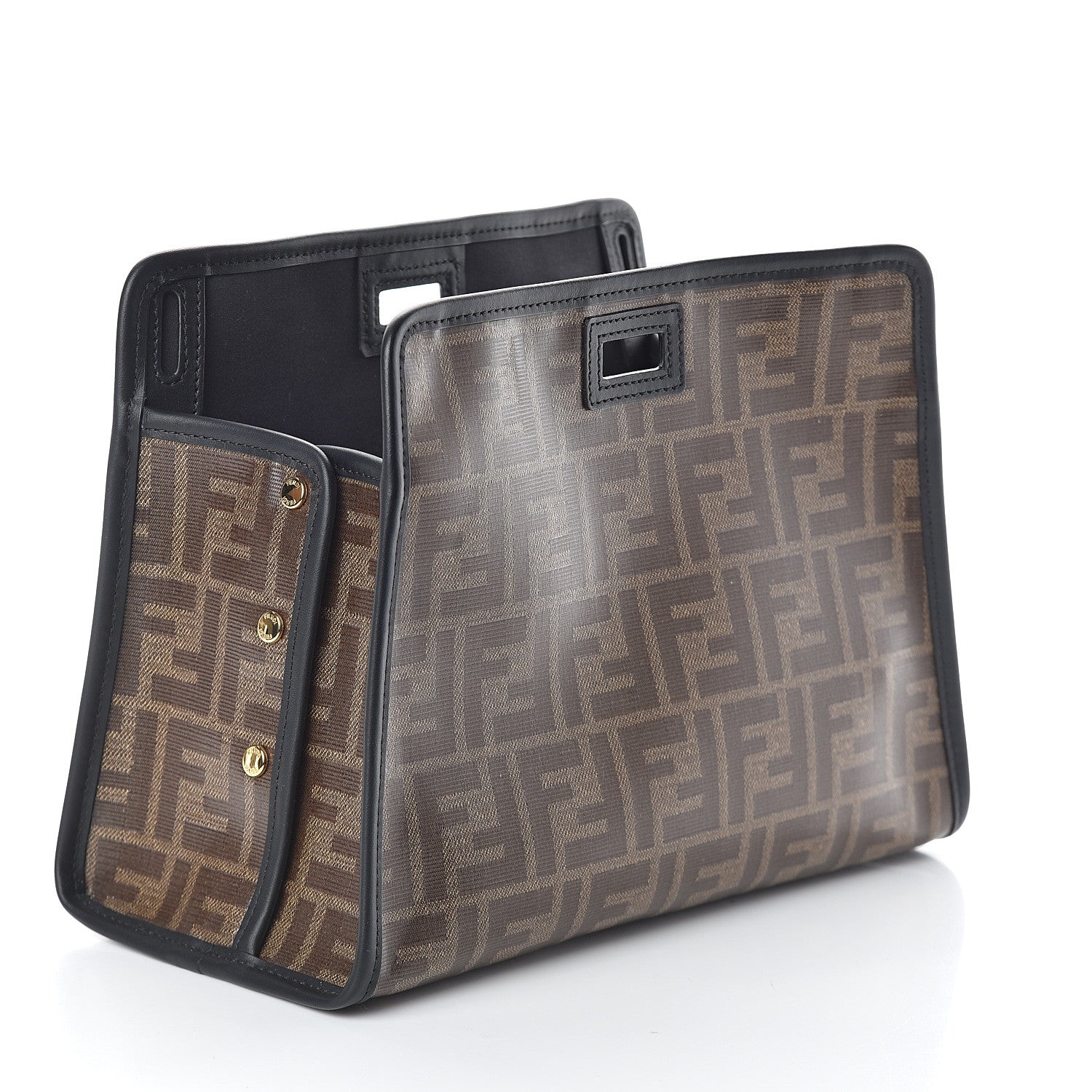 Fendi Glazed Fabric Vitello Century FF 1974 Stamp Patch Mini Peekaboo Defender Cover Mogano Panna Black 2 of 7