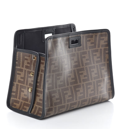 Fendi Glazed Fabric Vitello Century FF 1974 Stamp Patch Mini Peekaboo Defender Cover Mogano Panna Black 2 of 7
