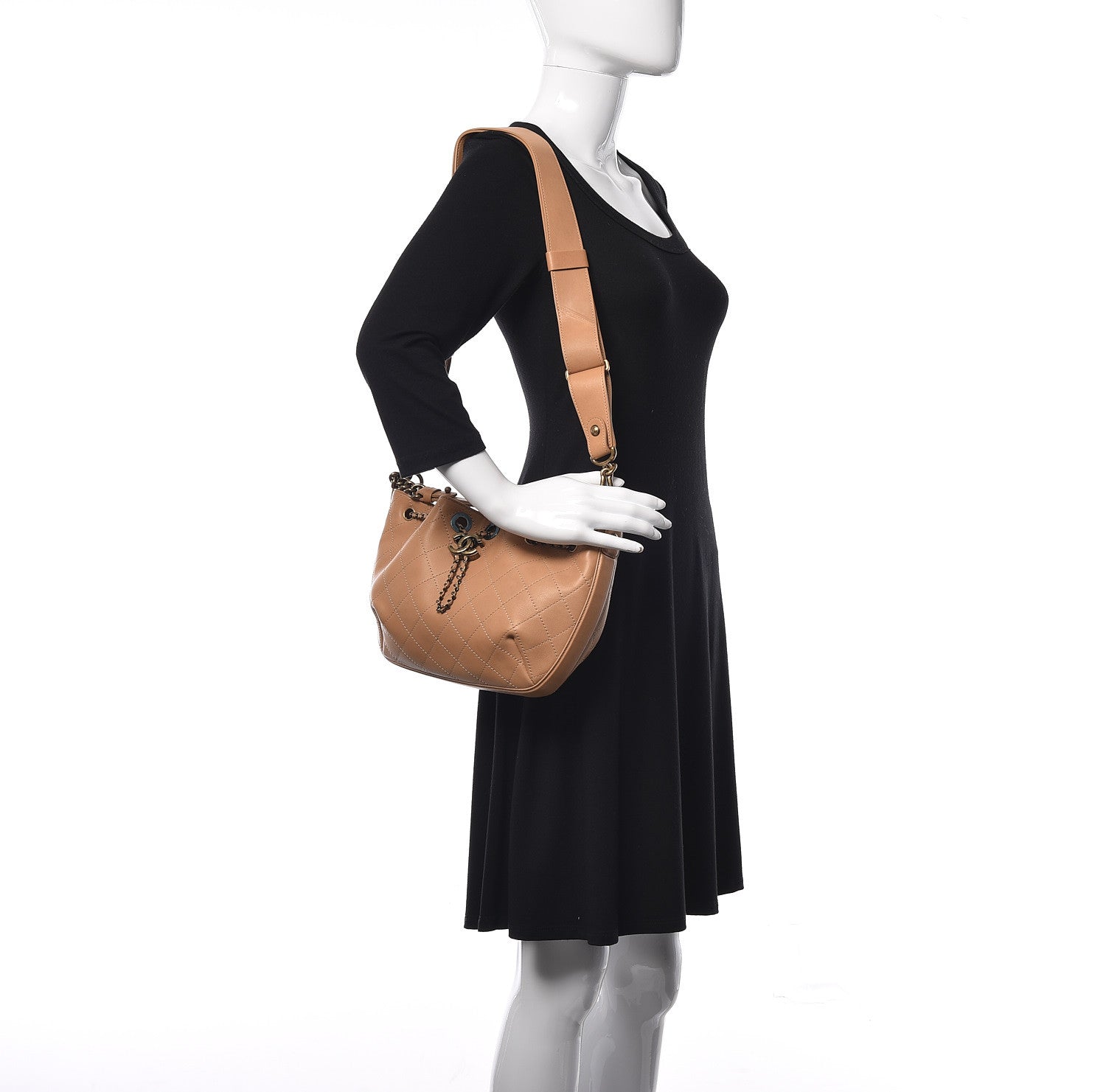 Chanel Calfskin Stitched Small Paris Rome Drawstring CC Bag Beige 2 of 10