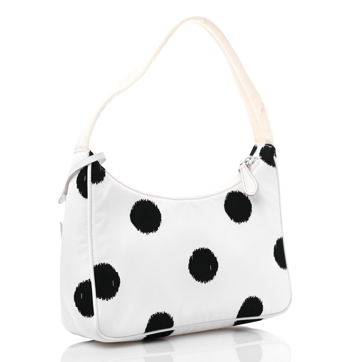 Prada Tessuto Nylon Polka-Dot Mini Re-Edition 2000 Bag White Black 3 of 11