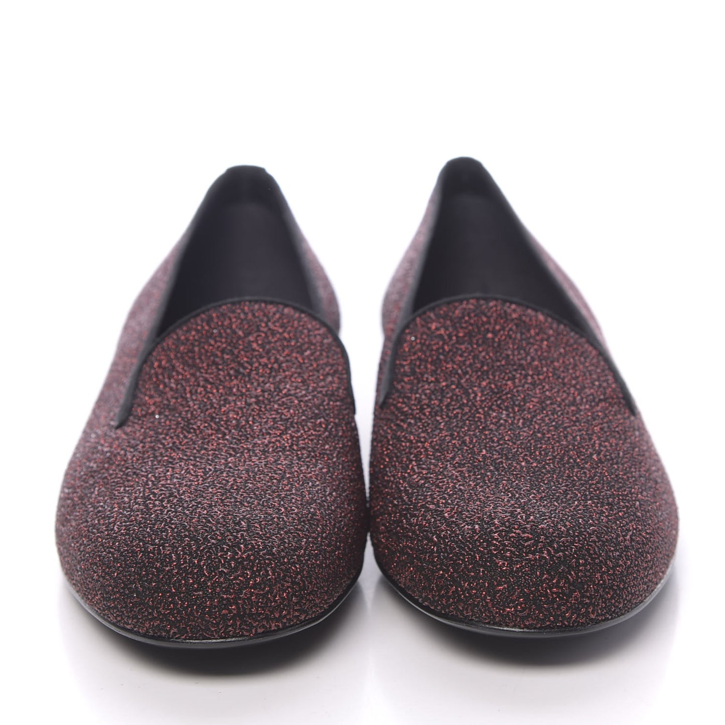 Metallic Calfskin Smoking Slipper Flat Loafers 37.5 Red Glitter