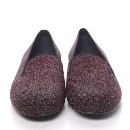 Saint Laurent Metallic Calfskin Smoking Slipper Flat Loafers 37.5 Red Glitter 2 of 8