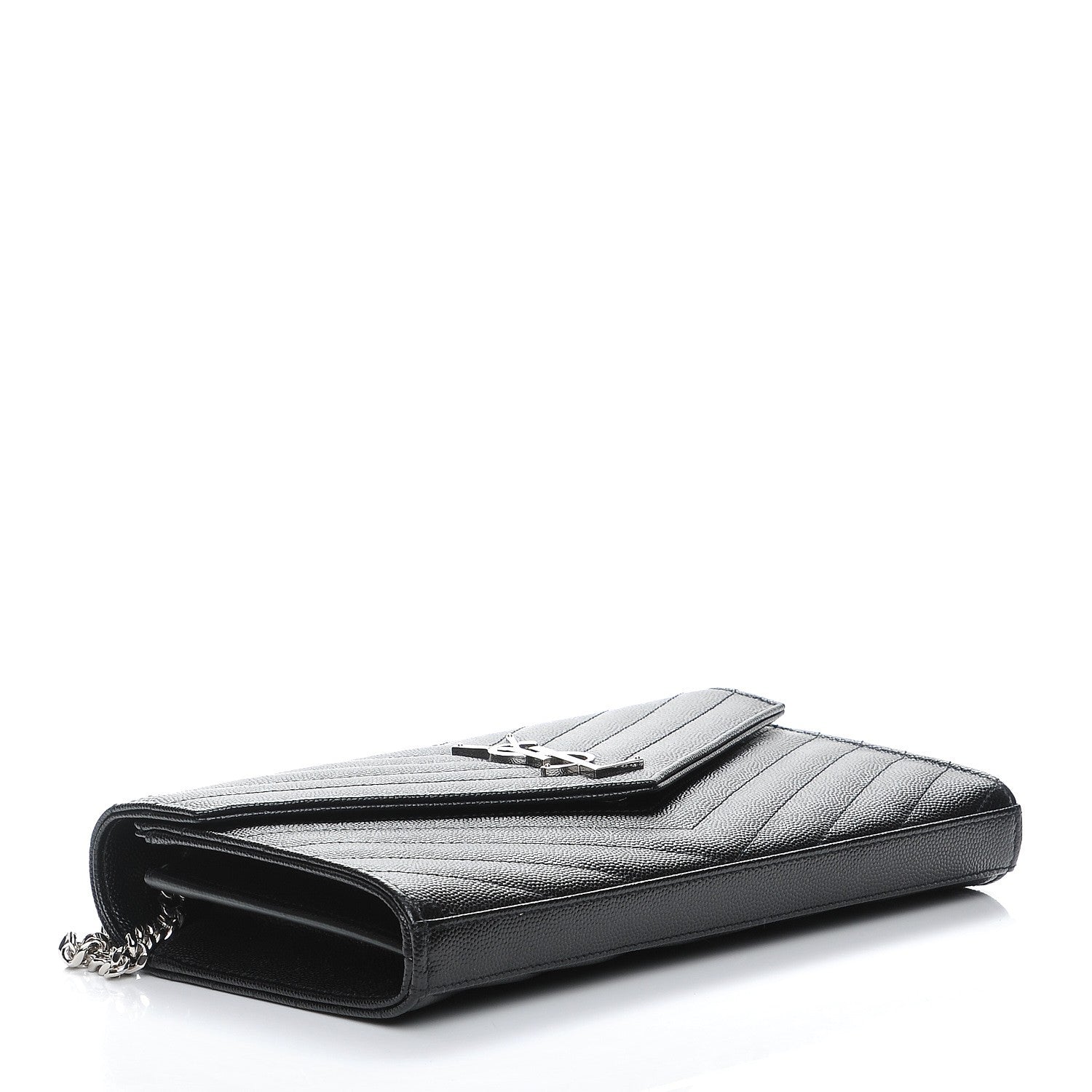 Saint Laurent Grain De Poudre Matelasse Chevron Monogram Chain Wallet Black 4 of 7