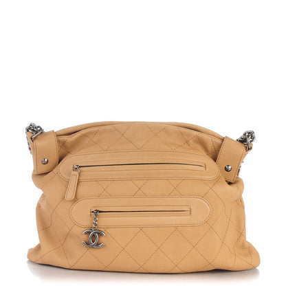 Chanel Calfskin Stitched Double Zip Hobo Beige 1 of 7
