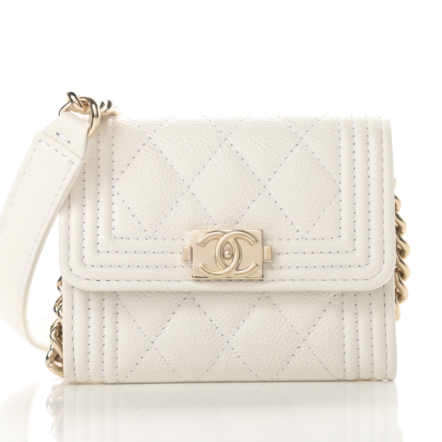 Chanel Caviar Quilted Boy Card Holder On Chain White 9 of 14
