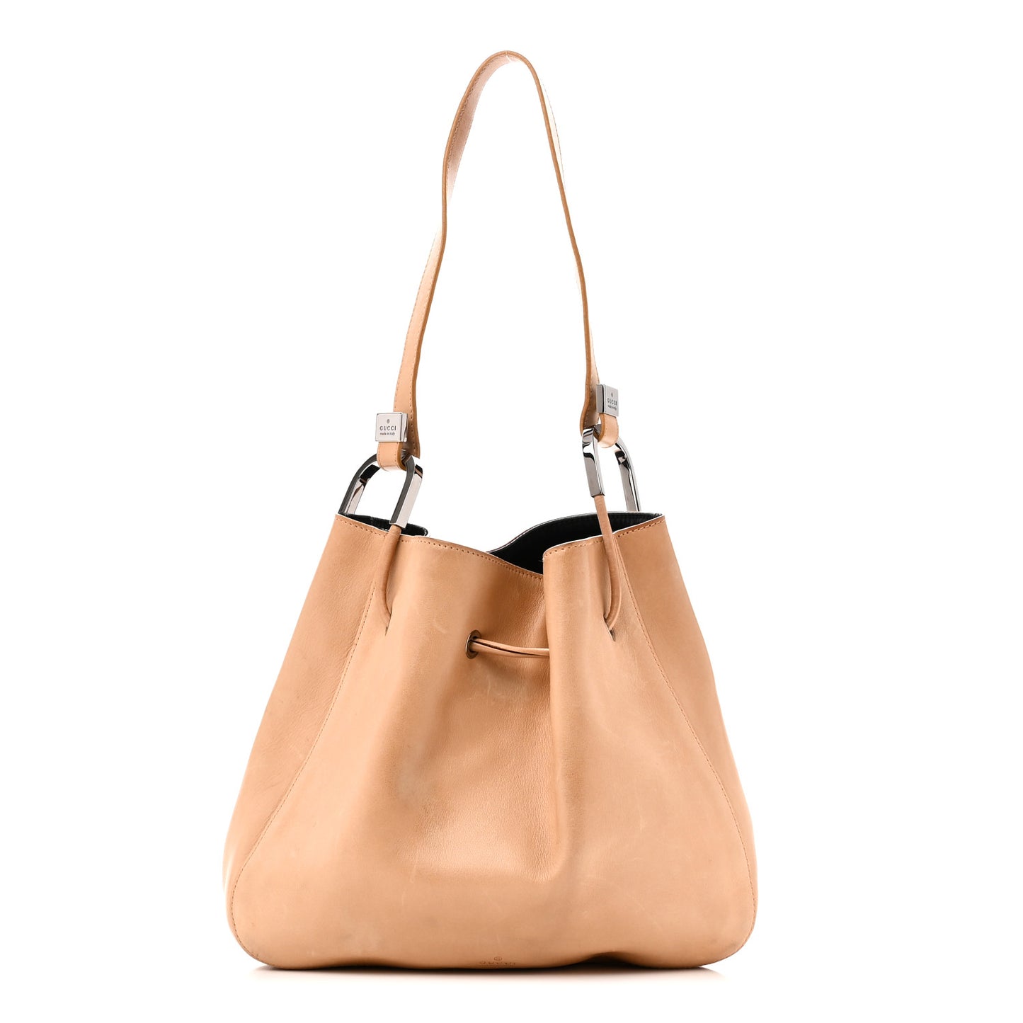Calfskin Drawstring Small Drawstring Shoulder Bag Beige