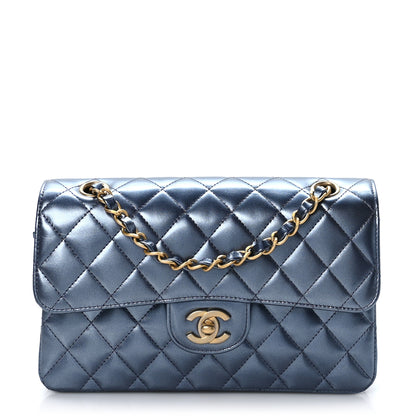 Chanel Metallic Lambskin Quilted Small Double Flap Blue 1 of 9