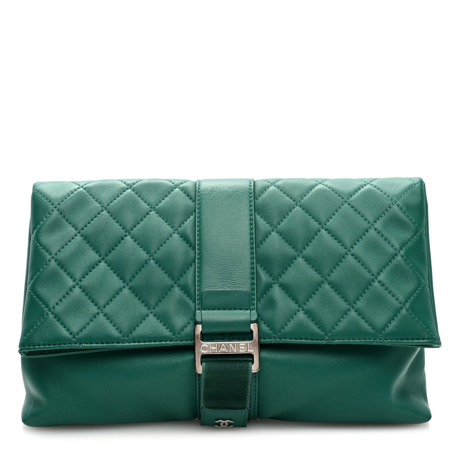 Lambskin Quilted Grip Clutch Dark Green