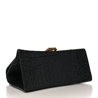 Balenciaga Shiny Calfskin Crocodile Embossed Small Hourglass Top Handle Bag Black 4 of 10