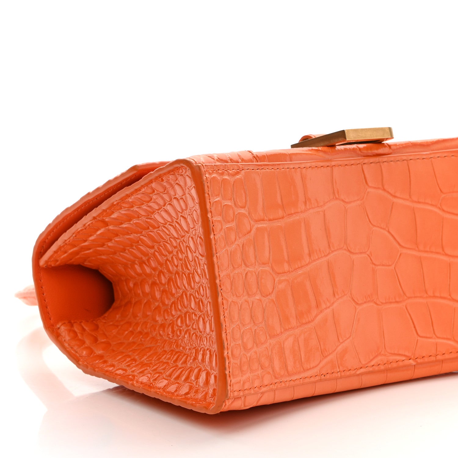 Balenciaga Shiny Calfskin Crocodile Embossed Small Hourglass Top Handle Bag Orange 7 of 12