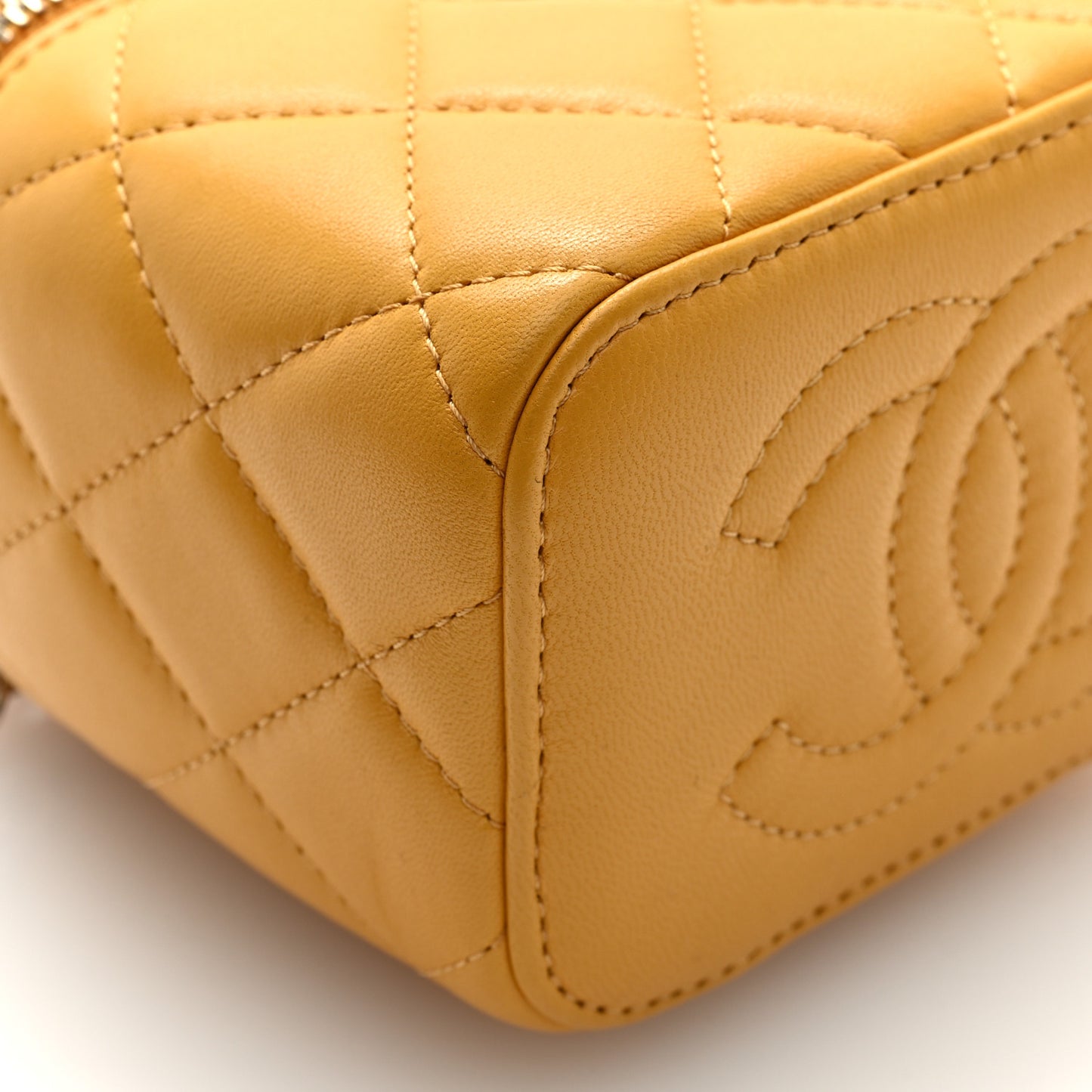 Lambskin Quilted Top Handle Mini Vanity Case With Chain Yellow