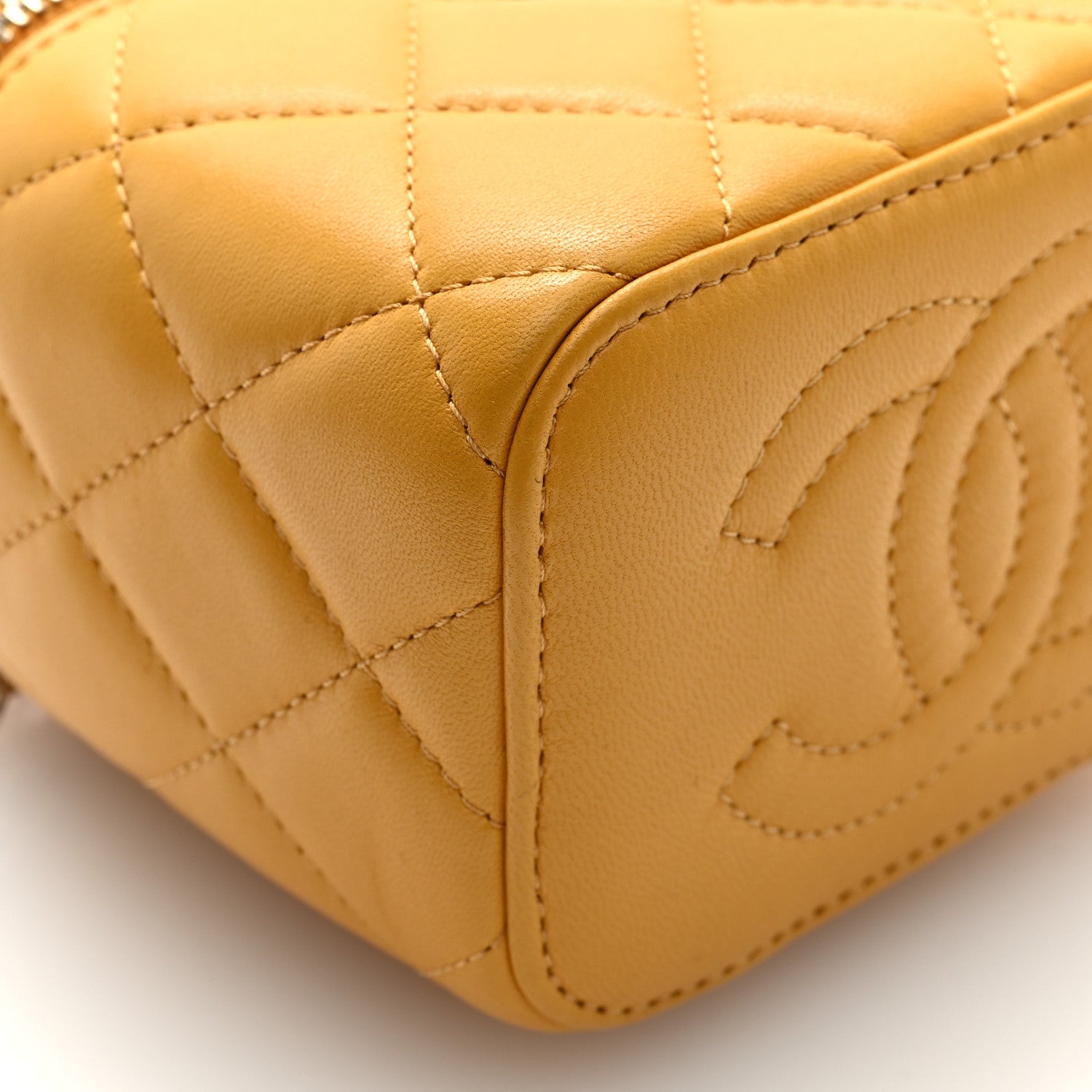 Chanel Lambskin Quilted Top Handle Mini Vanity Case With Chain Yellow 9 of 11
