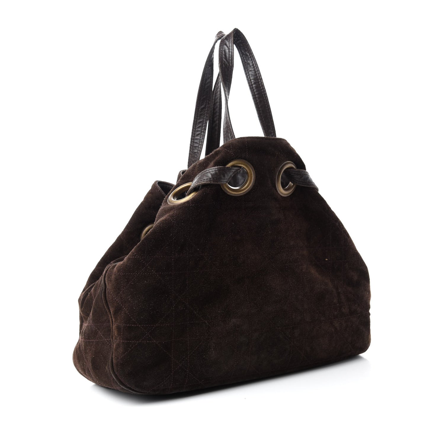 Suede Cannage Drawstring Bag Brown