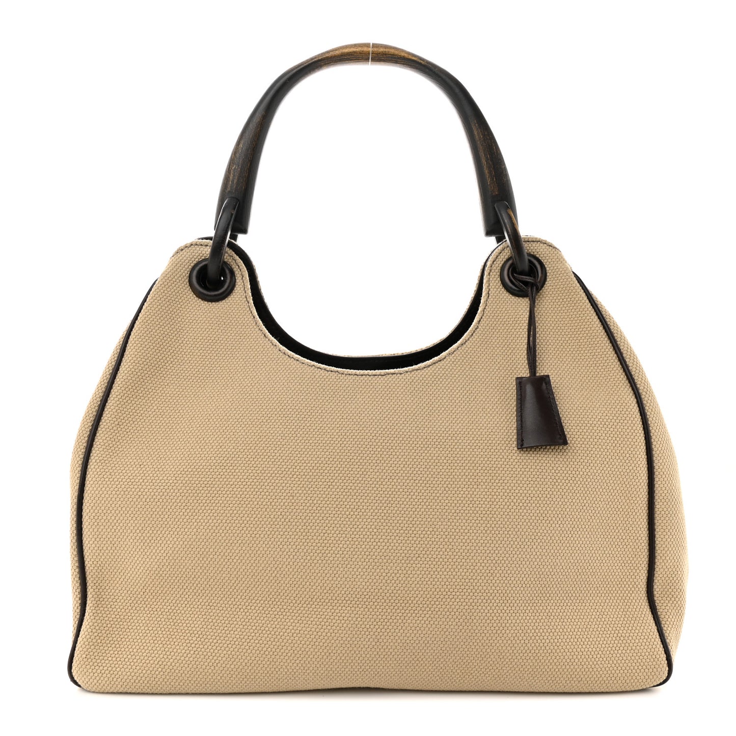 Canvas Wooden Handle Shoulder Bag Beige