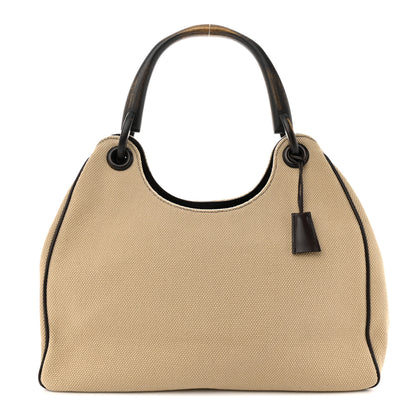 Gucci Canvas Wooden Handle Shoulder Bag Beige 1 of 12
