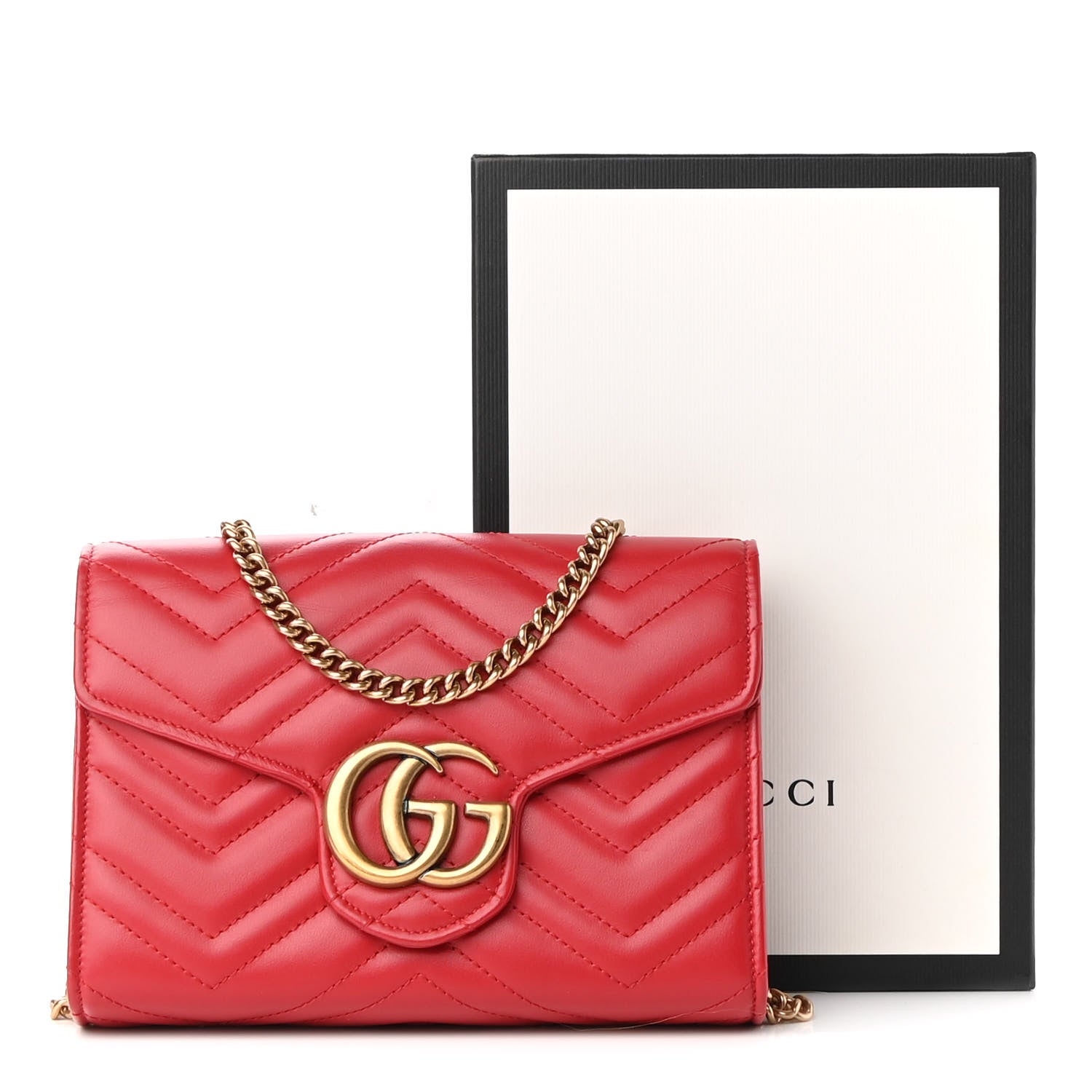 Gucci Calfskin Matelasse GG Marmont Chain Wallet Hibiscus Red 10 of 10