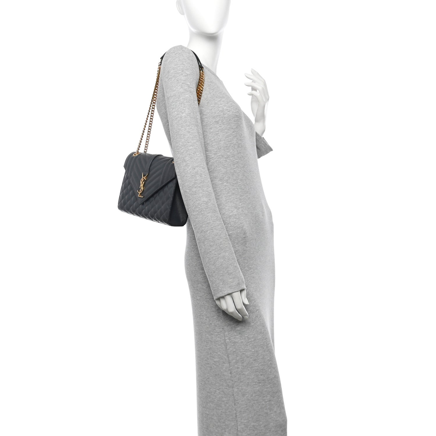 Saint Laurent Grain De Poudre Textured Mixed Matelasse Triquilt Medium Monogram Satchel Dark Tea 2 of 11