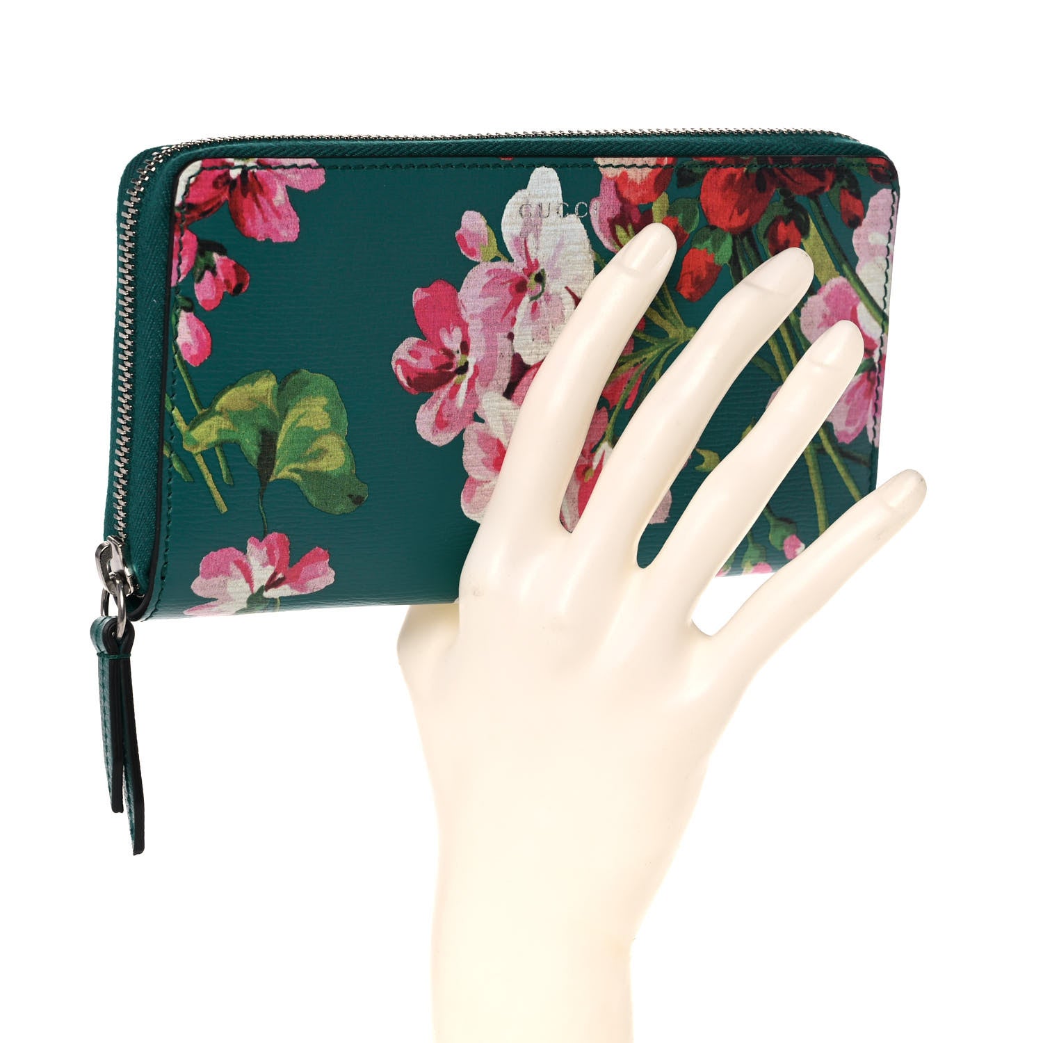 Gucci Calfskin Blooms Print Zip Around Wallet Bright Emerald Multicolor 2 of 11