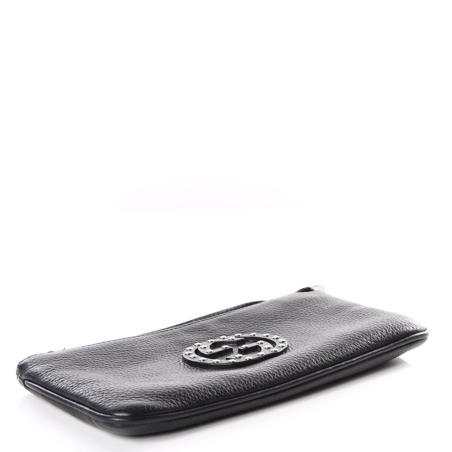 Pebbled Calfskin Studded Soho Wristlet Black