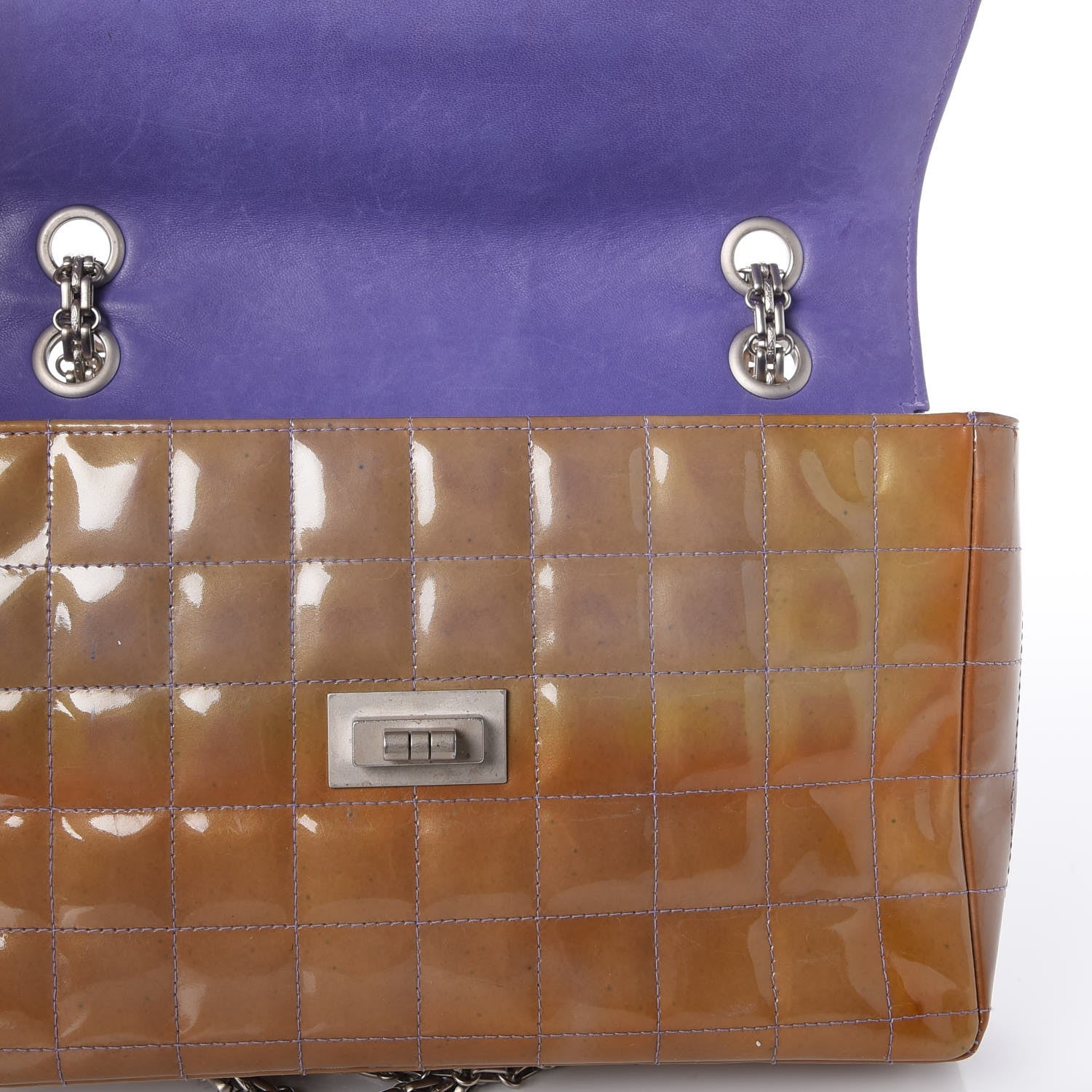 Chanel Patent Chocolate Bar Reissue Single Flap Dark Beige 9 of 14