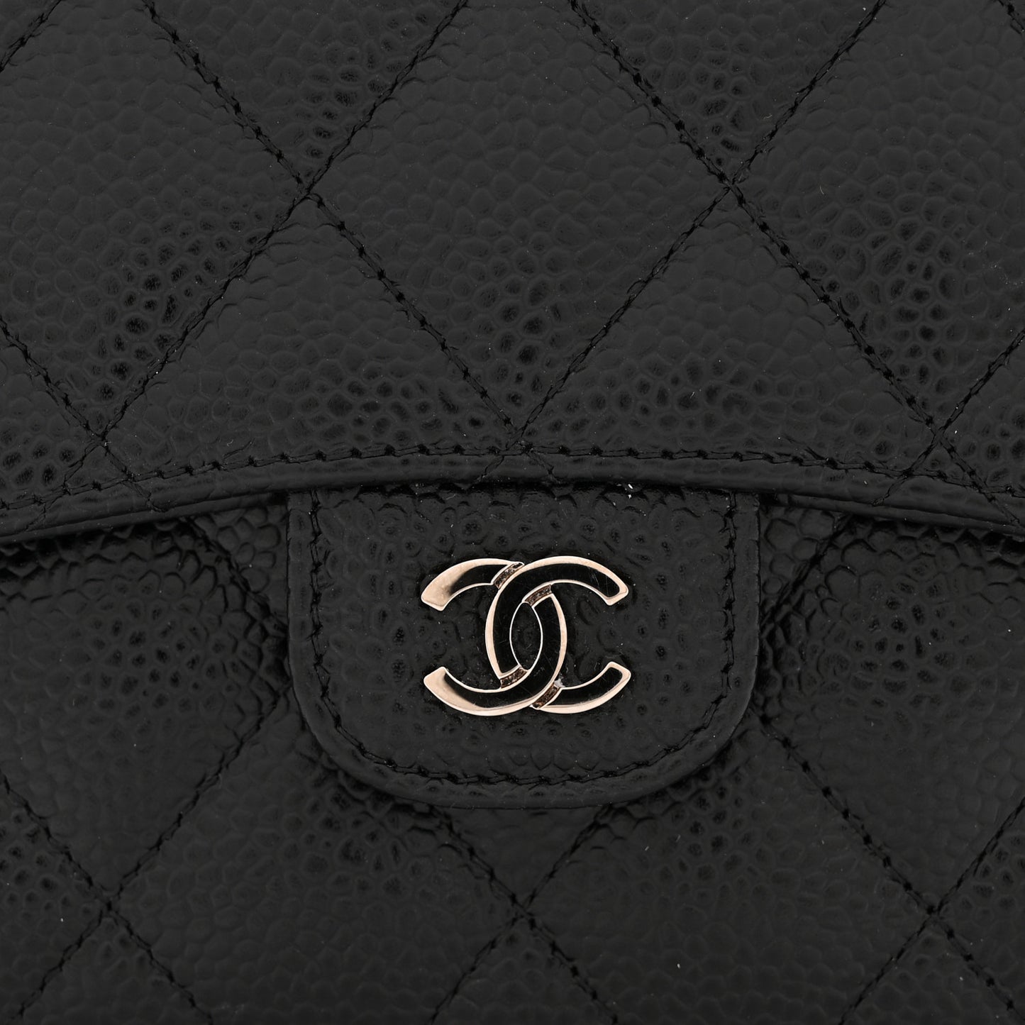 Caviar Quilted Compact Flap Wallet Black