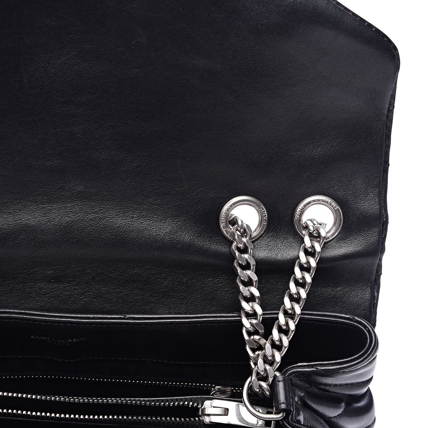 Calfskin Y Quilted Monogram Medium Loulou Chain Satchel Black
