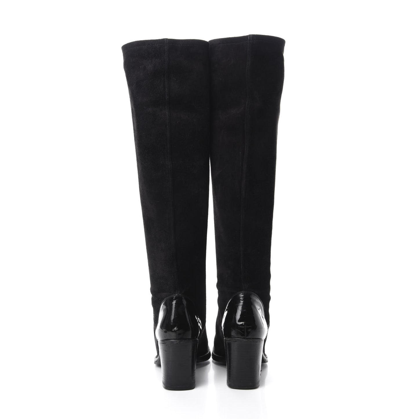 Suede Calfskin CC Knee High Boots 39.5 Black