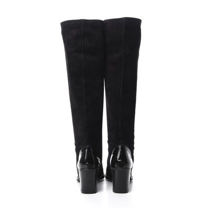 Chanel Suede Calfskin CC Knee High Boots 39.5 Black 5 of 17