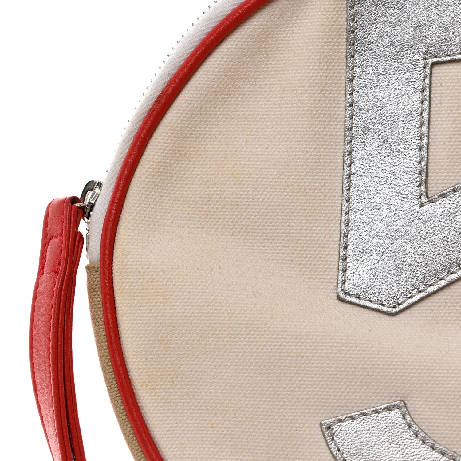 Chanel Canvas Metallic Calfskin N°5 Round Wristlet Clutch Beige Red Blue 9 of 10