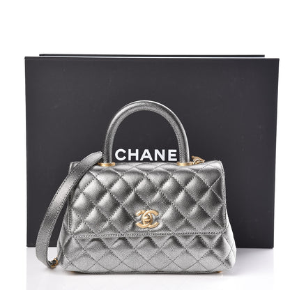 Chanel Metallic Caviar Quilted Mini Coco Handle Flap Silver 10 of 10