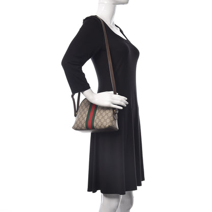 Gucci GG Supreme Monogram Textured Dollar Calfskin Web Small Ophidia Dome Shoulder Bag Beige Ebony New Acero 2 of 11