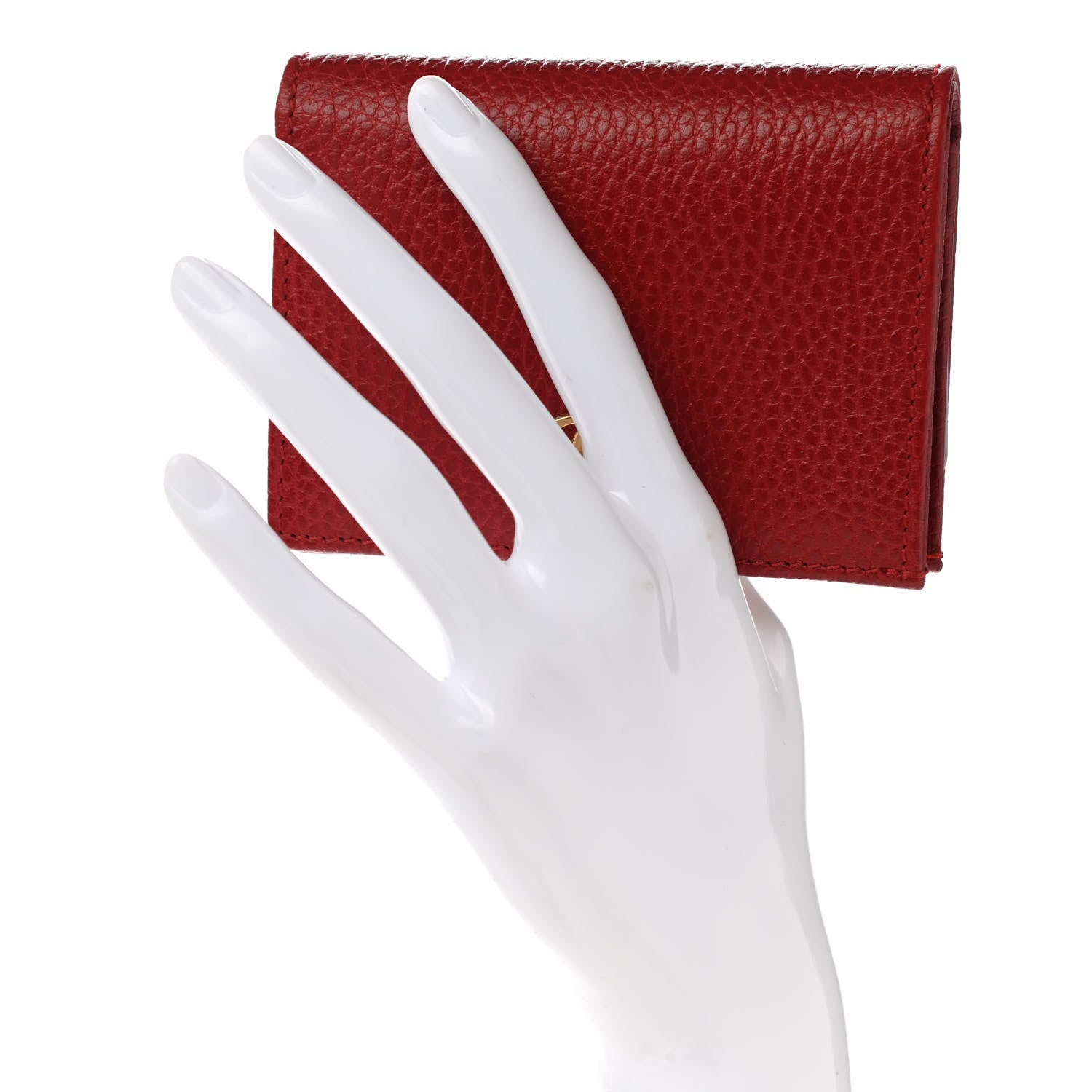 Gucci Pebbled Calfskin GG Marmont Card Case Hibiscus Red 2 of 10