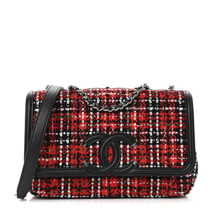 Chanel Tweed Lambskin Quilted Small CC Filigree Flap Red Black 1 of 9