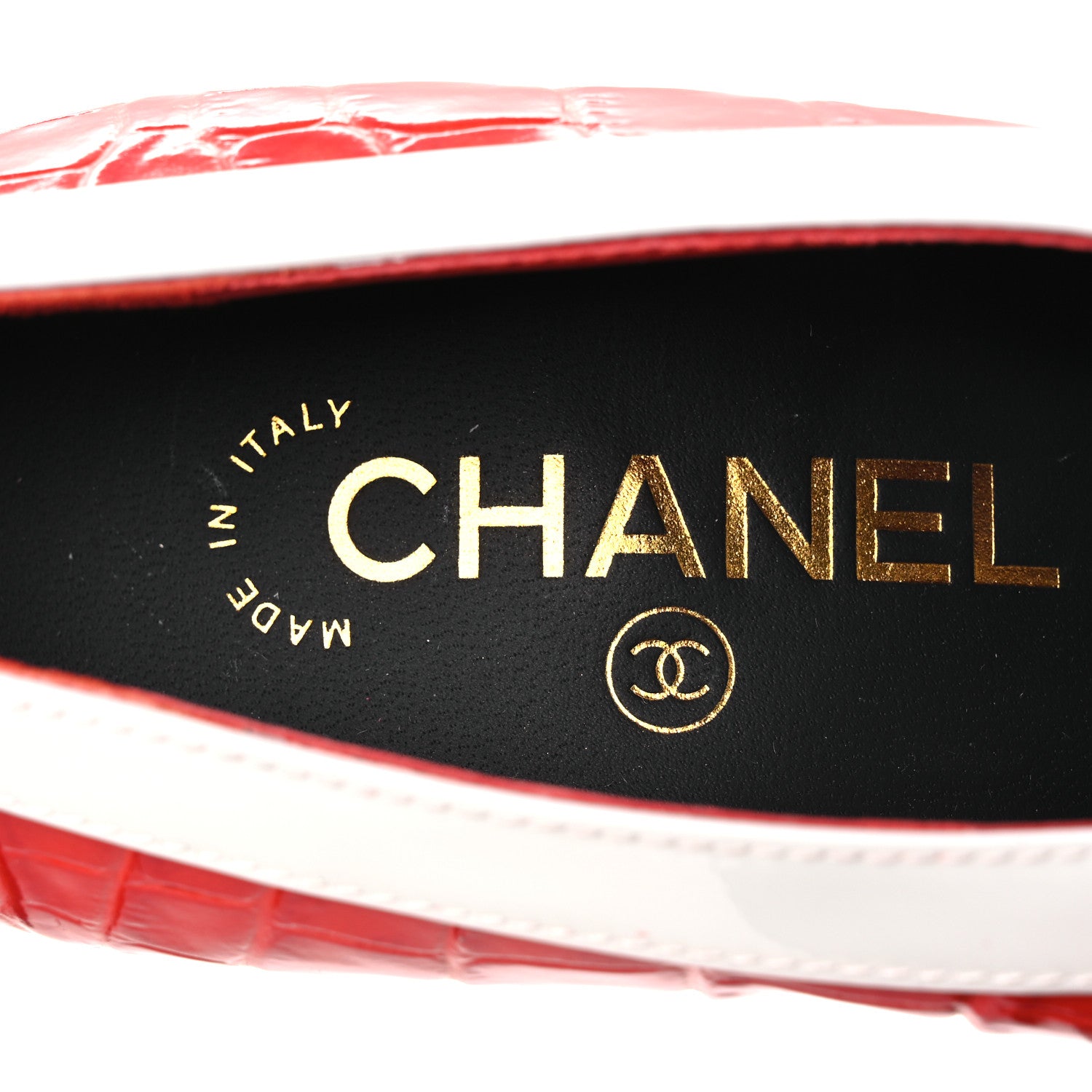 Chanel Crocodile Embossed Patent Calfskin Pumps 36.5 Coral White 9 of 11