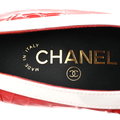 Chanel Crocodile Embossed Patent Calfskin Pumps 36.5 Coral White 9 of 11