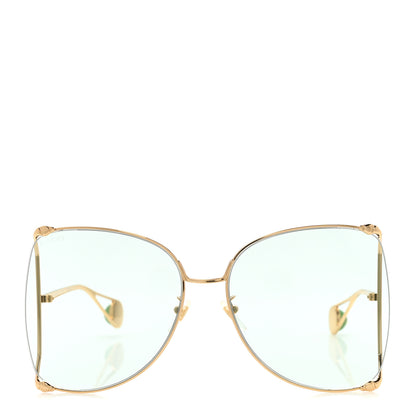 Gucci Oversized Round Sunglasses GG0252S Gold Green 2 of 9