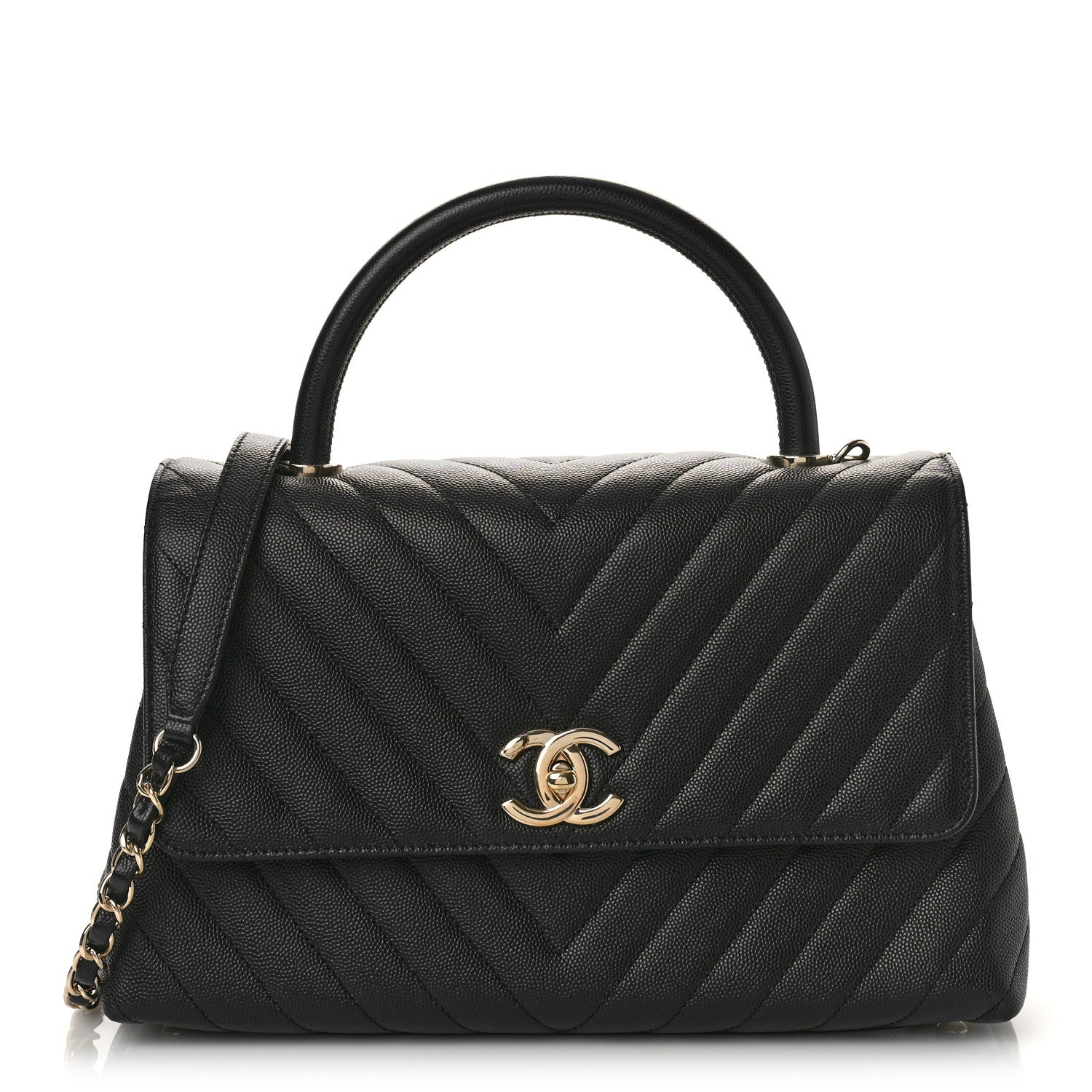 Chanel Caviar Chevron Quilted Small Coco Handle Flap Black 1 of 11