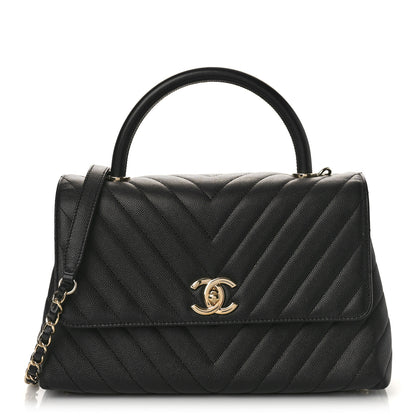 Chanel Caviar Chevron Quilted Small Coco Handle Flap Black 1 of 11