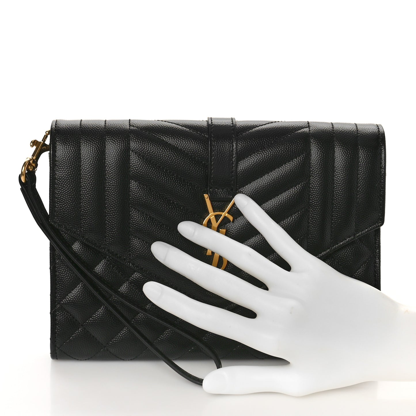 Grain De Poudre Textured Mixed Matelasse Triquilt Monogram Clutch Black