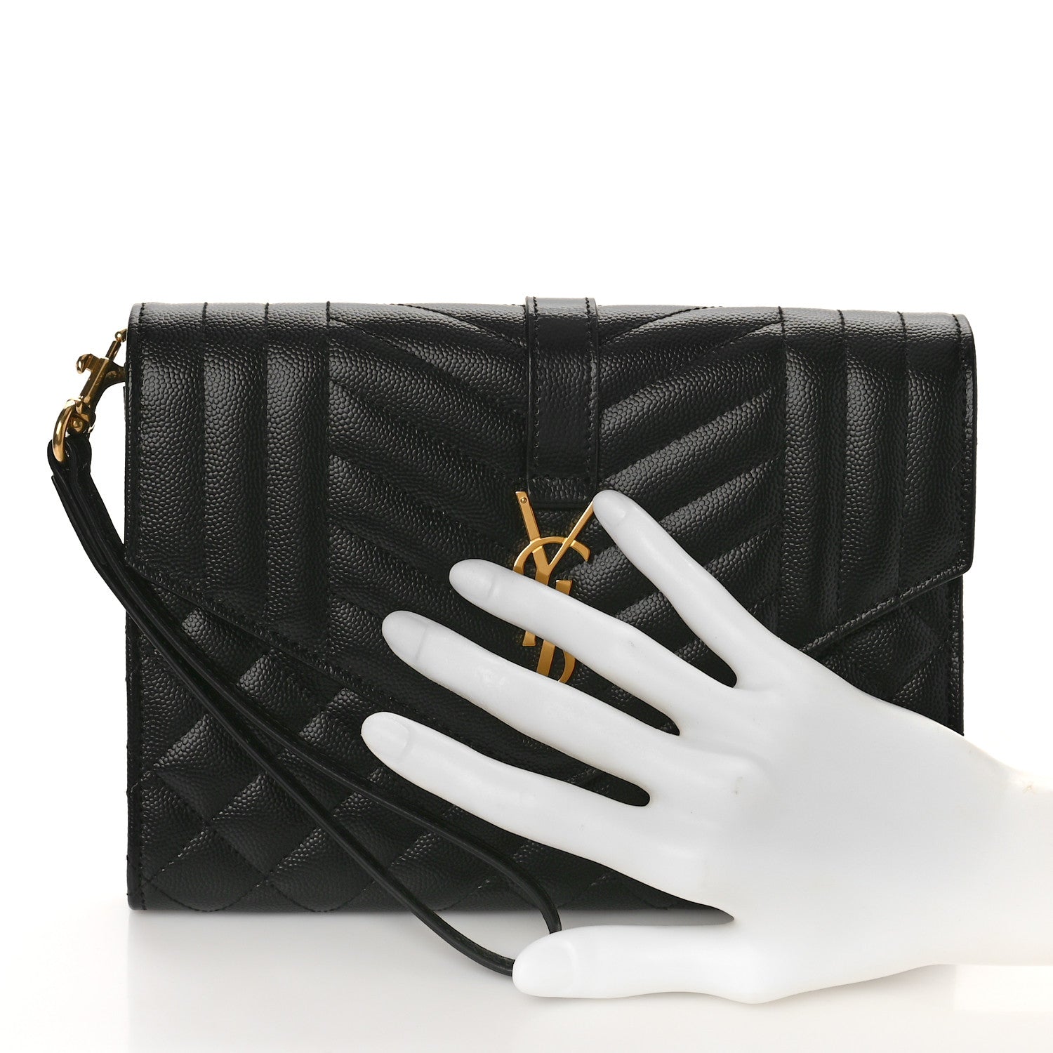 Saint Laurent Grain De Poudre Textured Mixed Matelasse Triquilt Monogram Clutch Black 2 of 9