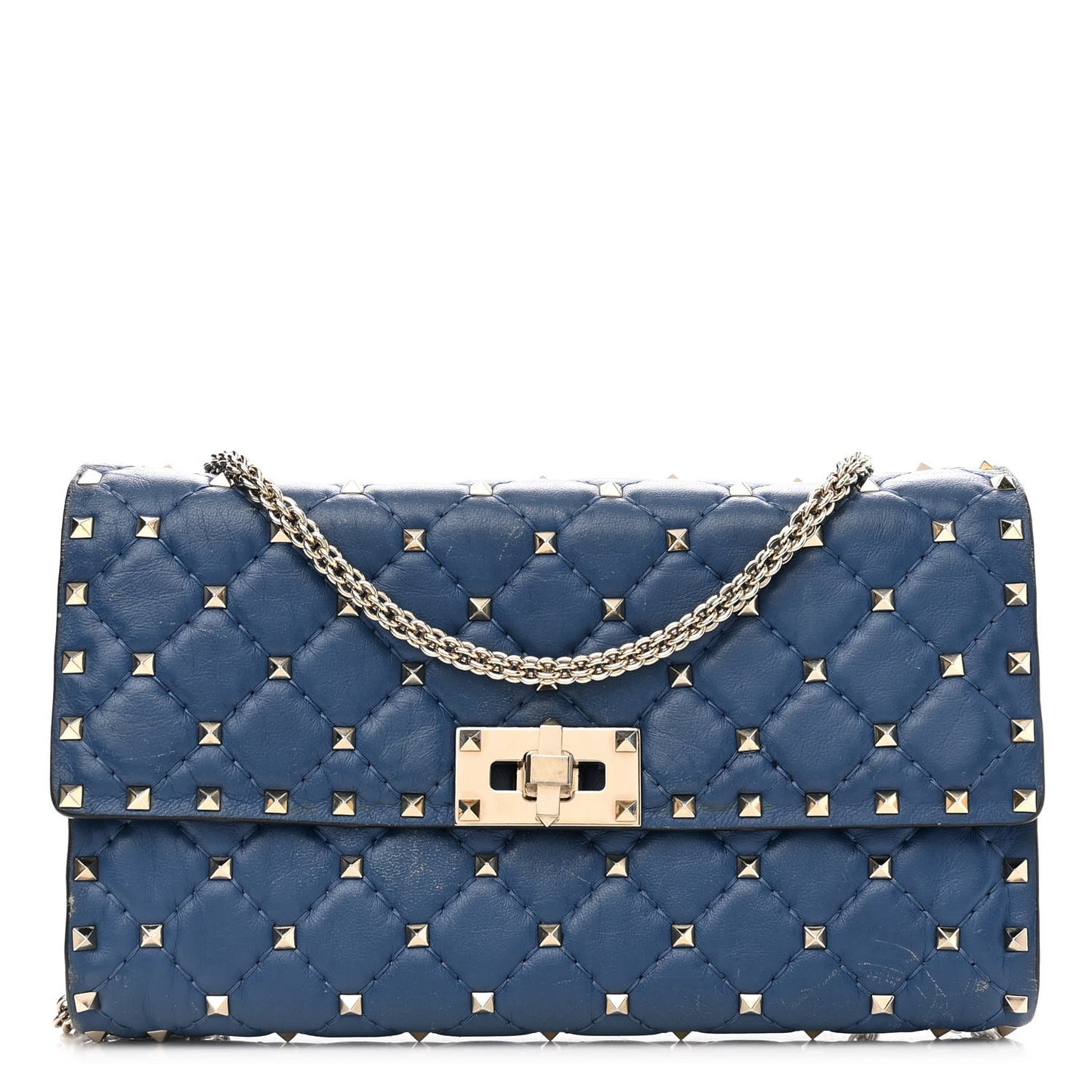 Nappa Rockstud Spike Wallet on Chain Pure Blue