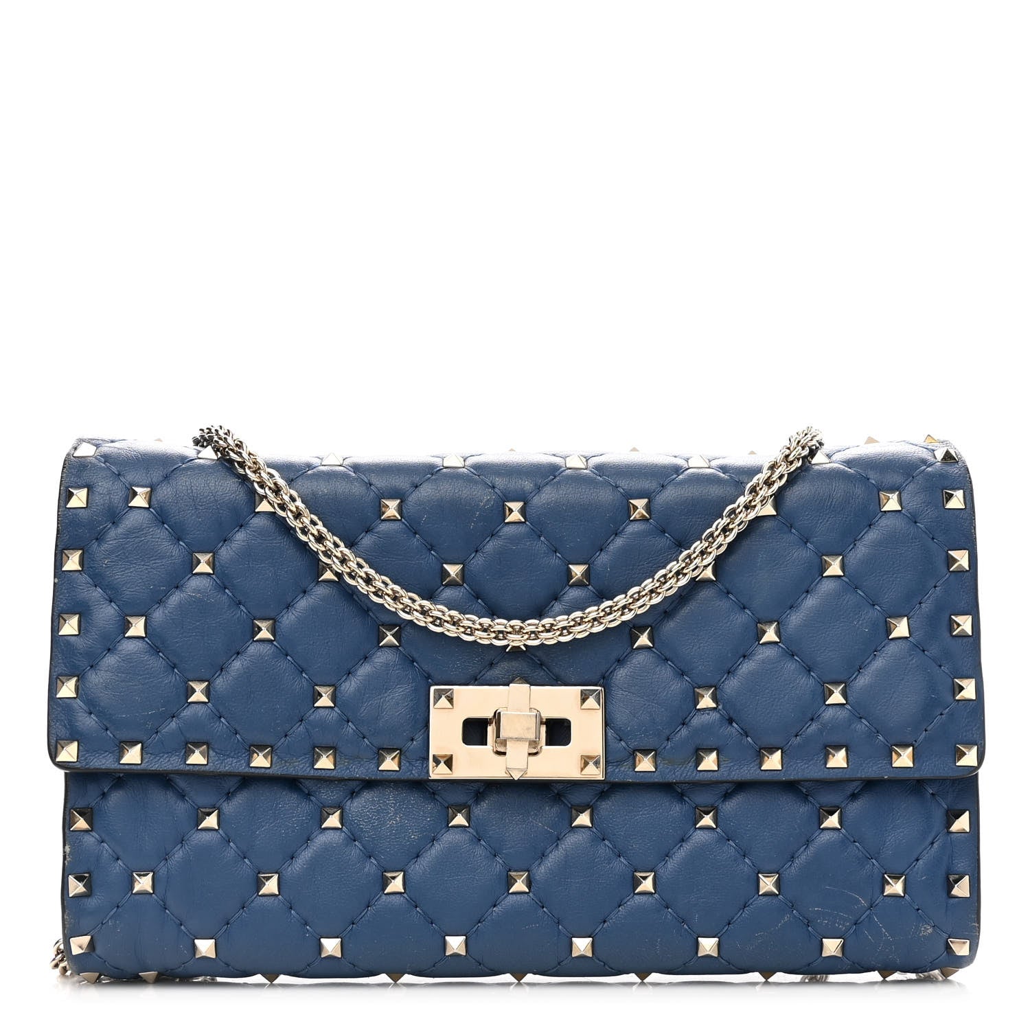 Valentino Garavani Nappa Rockstud Spike Wallet on Chain Pure Blue 1 of 15