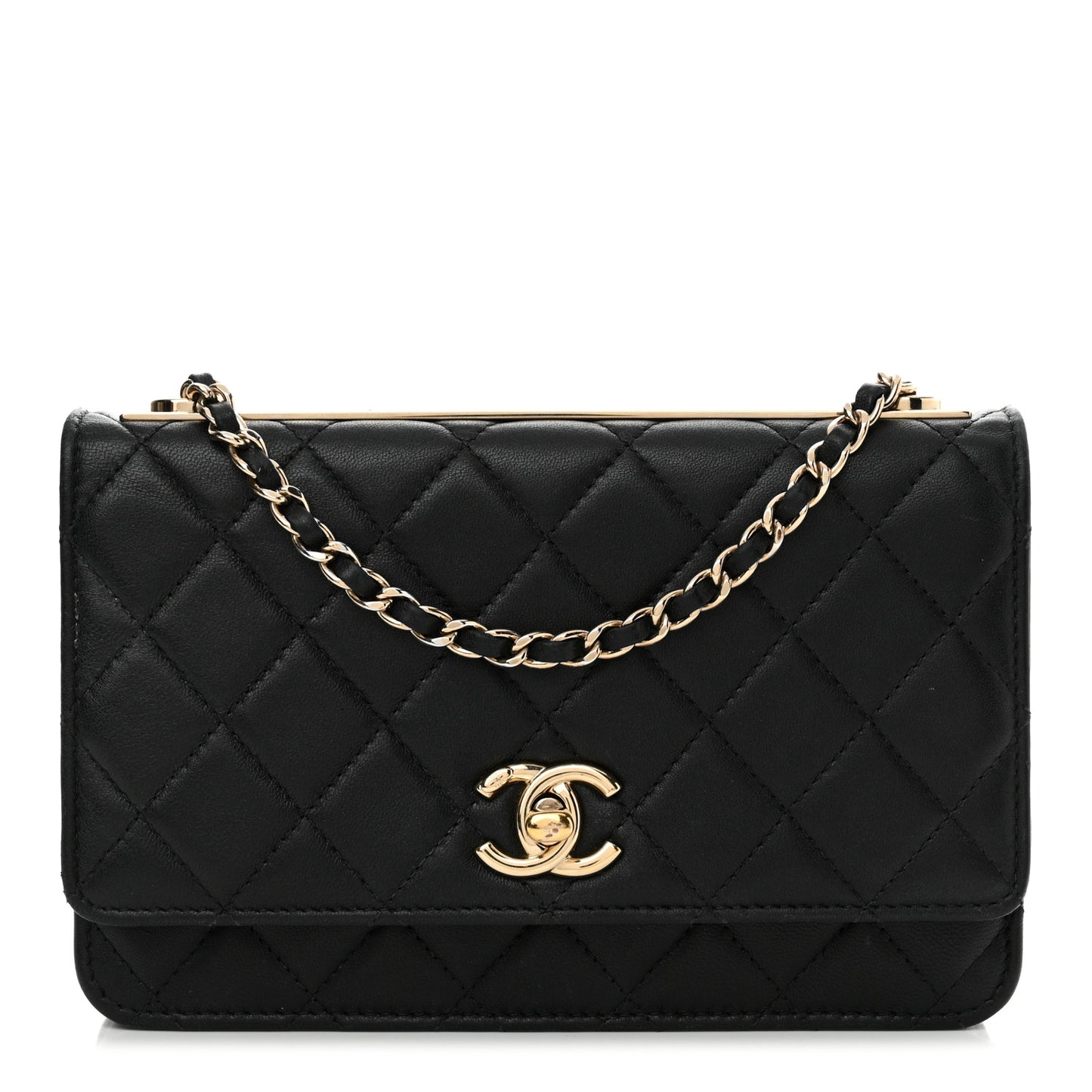 Lambskin Quilted Trendy CC Wallet On Chain WOC Black