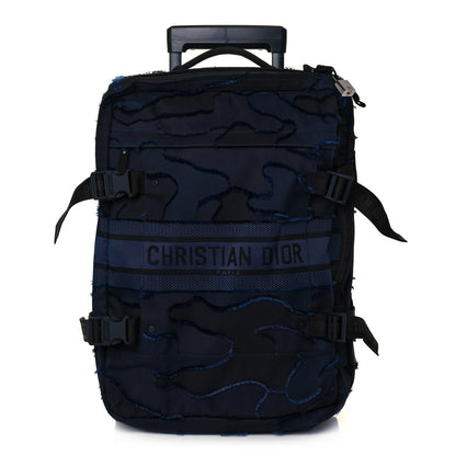 Christian Dior Canvas Embroidered Camouflage Diorcamp Luggage Carry On Navy 1 of 17