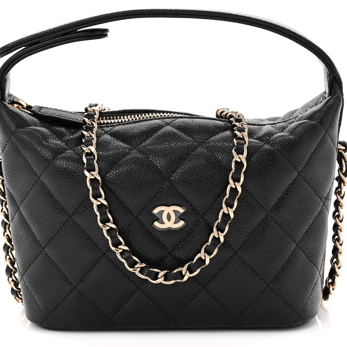 Caviar Quilted Hobo Clutch With Chain Black