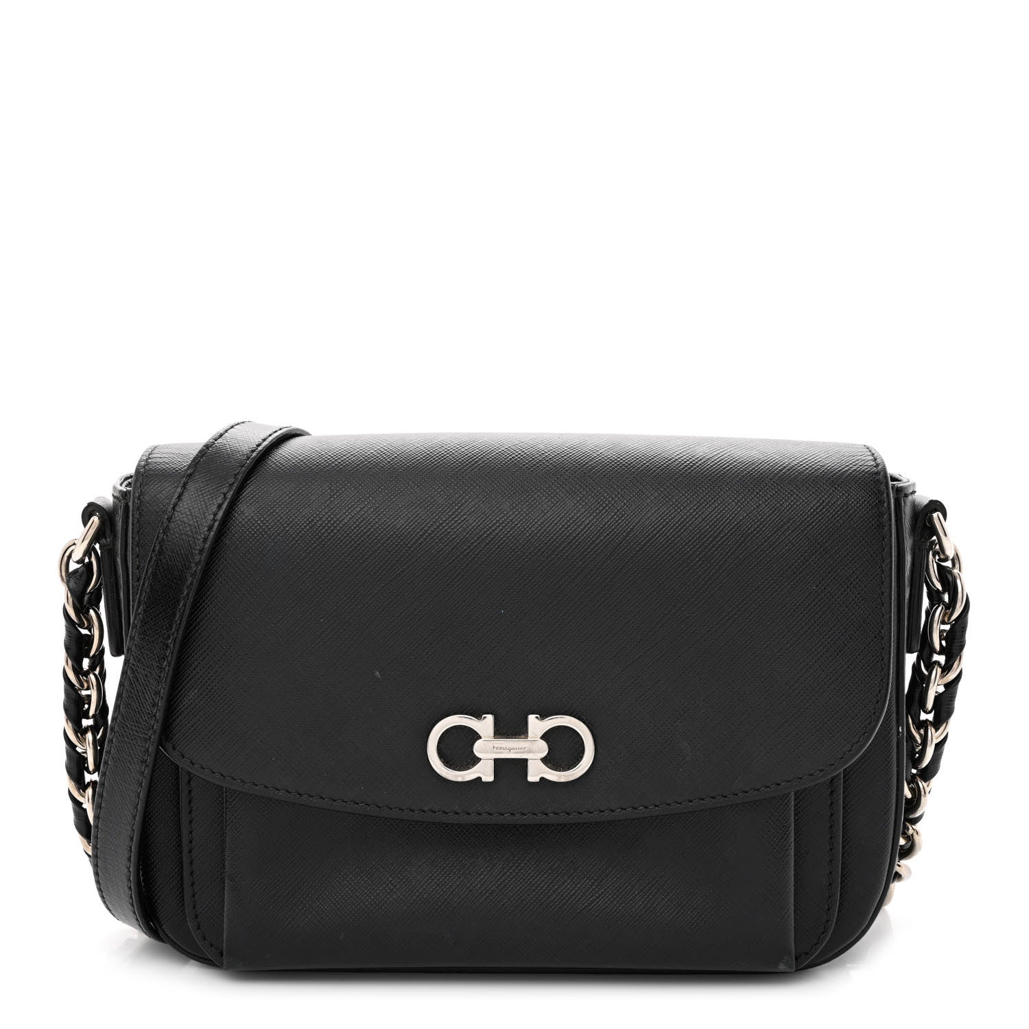 Salvatore Ferragamo Saffiano Sandrine Shoulder Bag Black 1 of 16