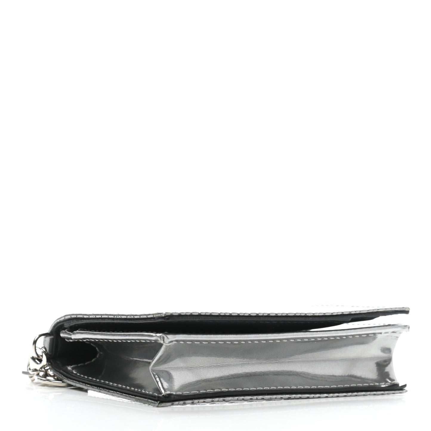 Metallic Patent Micro-Cannage Lady Dior Card Holder Silver