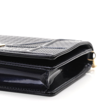 Christian Dior Metallic Patent Micro-Cannage Diorama Wallet on Chain Pouch Navy Blue 10 of 11