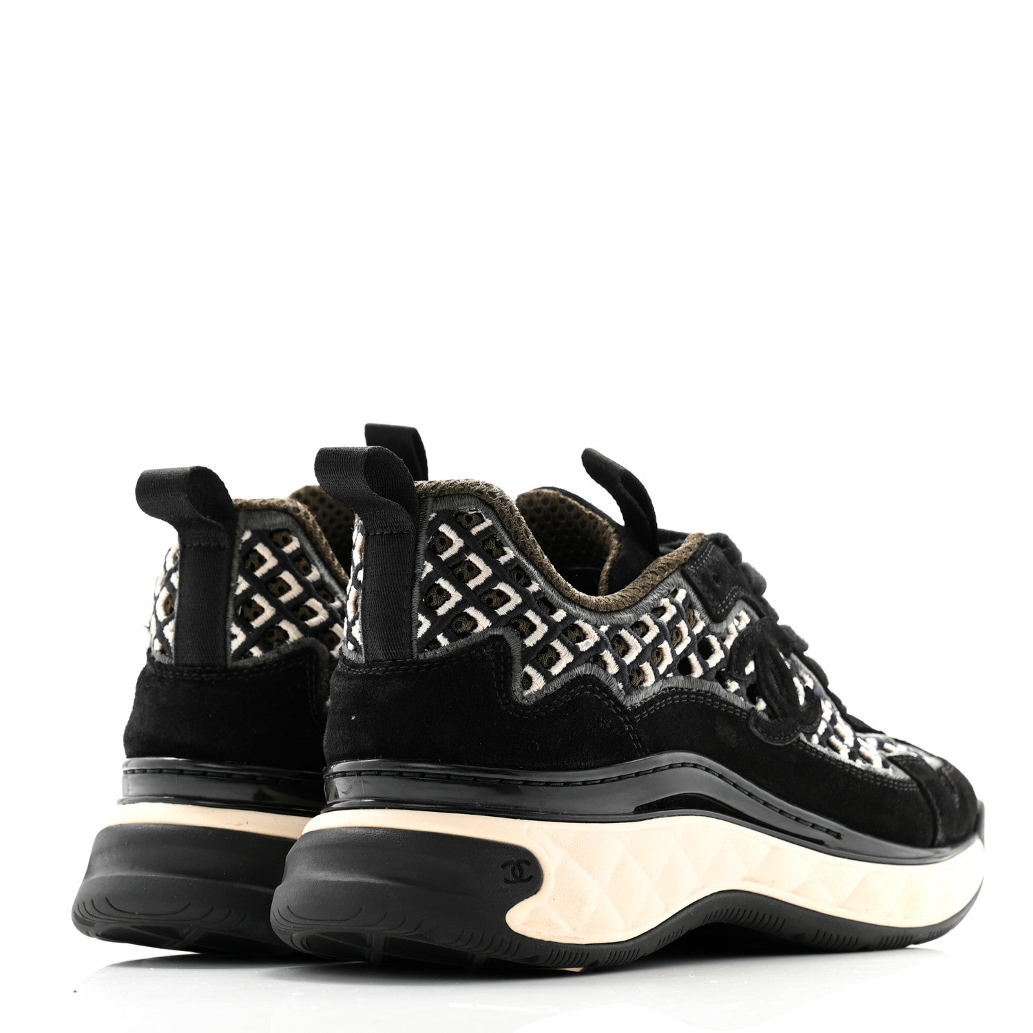 Chanel Suede Calfskin Embroidered CC Sneakers 37 Black 4 of 9